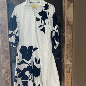 Maeve Black and White Floral Long Sleeve Dress